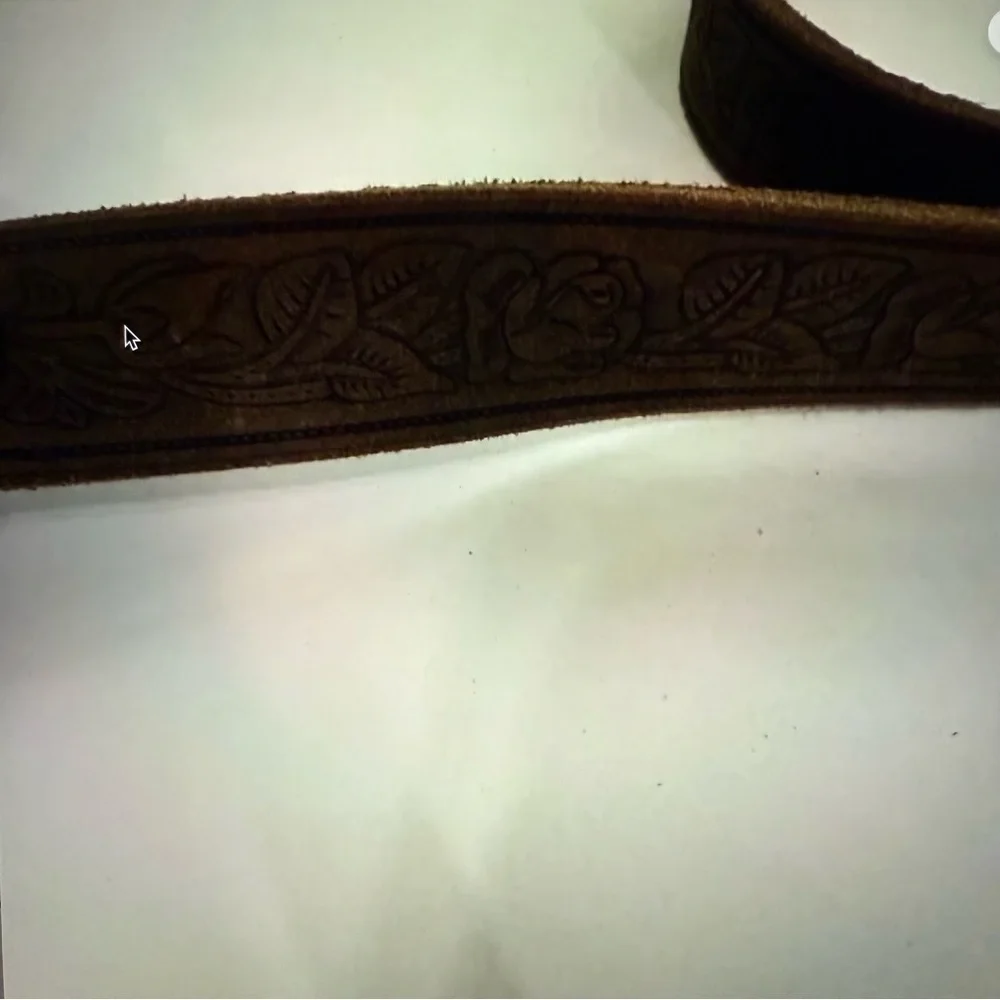 F & L Classic Full Grain embossed brown Leather Belt silver buckle size 30 in